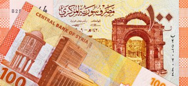 Suriye 'de 100 pound banknot, tasarımcılar için bir parça. Suriye 'nin kağıt parası.
