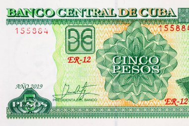 5 peso, Küba 1878 'de Mangos de Baragua' da A. Maceo ve İspanyol General A. Martinez Campos arasında konferans düzenlendi. Kâğıt para Küba.