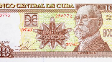 General Maximo Gomez 'in portresiyle birlikte 10 peso Küba. Kâğıt para Küba.