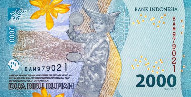 2000 Rupiah Endonezya ulusal dans partisi Tari Piring 'in portresi. Endonezya 'nın yeni parası