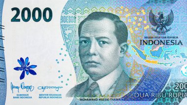 Muhammed Hüseyin Thamrin 'in portresiyle 2000 Rupiah Endonezya. Endonezya 'nın yeni parası