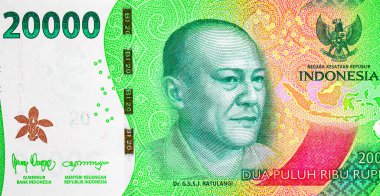 Politikacı Ulusal Kahraman Sam Ratulangi 'nin portresiyle 20.000 Rupiah Endonezya. Endonezya 'nın yeni parası.