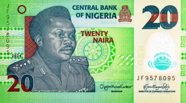 General Murtala Muhammed 'in portresiyle 20 Naira Nijerya. Nijerya 'nın yeni polimer parası