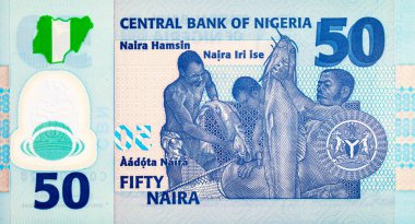 50 Naira Nijerya ve balıkçı portresi. Afrika halkı. Nijerya 'nın yeni polimer parası.