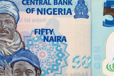 Nijerya 'nın 50 farklı insanının portresiyle 50 Naira Nijerya. Afrika halkı. Nijerya 'nın yeni polimer parası.