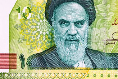 İran 100 bin Riyal Banknotunda Ayetullah Humeyni yer alıyor. İran Ulusal Para Birimi. İran 'ın ruhani lideri..