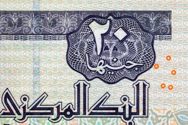 Tasarım için parçaları olan 20 Pound Mısır banknotu. Mısır 'ın parası.