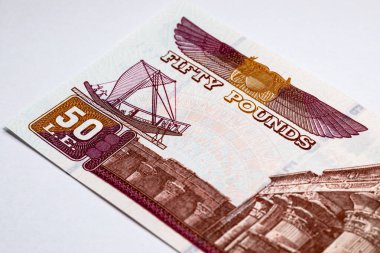Antik Felucca Teknesi 'yle Mısırlı 50 Pound banknot. Mısır 'ın parası.
