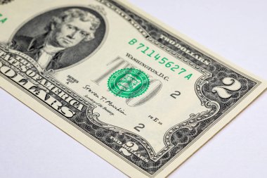 Amerika Birleşik Devletleri 'nin 2 doları ve Başkan Thomas Jefferson' ın portresi. Amerikan parası