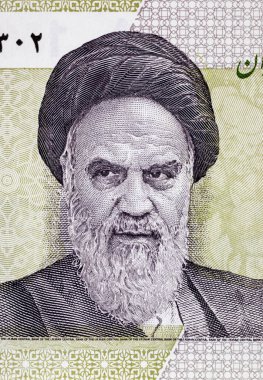 İran 10.000 Rial Banknote Ayetullah Humeyni. İran Ulusal Para Birimi. İran 'ın ruhani lideri..