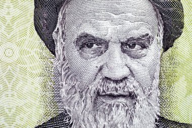 İran 10.000 Rial Banknote Ayetullah Humeyni. İran Ulusal Para Birimi. İran 'ın ruhani lideri..