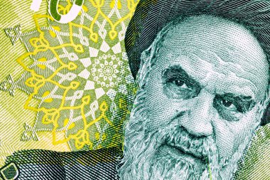 İran 100 bin Riyal Banknotunda Ayetullah Humeyni yer alıyor. İran Ulusal Para Birimi. İran 'ın ruhani lideri..