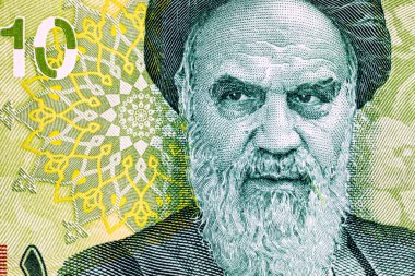 İran 100 bin Riyal Banknotunda Ayetullah Humeyni yer alıyor. İran Ulusal Para Birimi. İran 'ın ruhani lideri..
