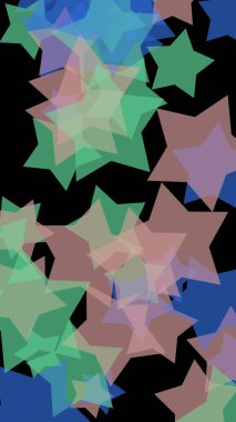 Koyu renkli yarı saydam yıldızlar. Dikey görüntü yönlendirmesi. 3d illüstrasyon