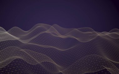 Soyut manzara arka plan. Siber uzay mor ızgarası. merhaba teknoloji ağı. 3d illüstrasyon