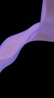 Soyut dalga. Eşarp. Siyah arka planda parlak kurdele. Soyut duman. Raster hava desteği. Dikey görüntü yönlendirmesi. 3B illüstrasyon