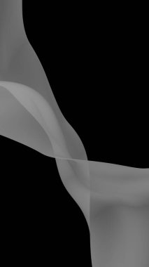 Soyut dalga. Eşarp. Siyah arka planda parlak kurdele. Soyut duman. Raster hava desteği. Dikey görüntü yönlendirmesi. 3B illüstrasyon