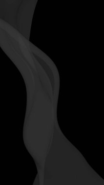 Siyah soyut arka plan. Kanat çırpan siyah eşarp. Rüzgâr siyah kumaşında sallanıyor. Dikey oryantasyon. 3B illüstrasyon