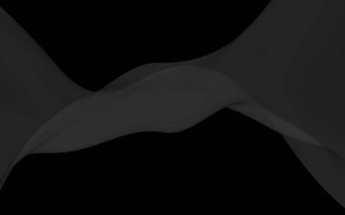 Siyah soyut arka plan. Kanat çırpan siyah eşarp. Rüzgâr siyah kumaşında sallanıyor. 3B illüstrasyon