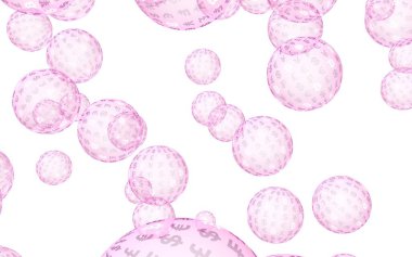 Bitcoin ekonomik mali balonu. kripto para birimi 3d illüstrasyon. İş konsepti. Beyaz arka planda pembe kabarcıklar. Bit, Sikke, madencilik kavramı