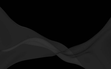 Siyah soyut arka plan. Kanat çırpan siyah eşarp. Rüzgâr siyah kumaşında sallanıyor. 3B illüstrasyon