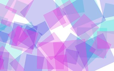 Beyaz arka plan üzerinde çok renkli yarı saydam kareler. Pembe tonları. 3d illüstrasyon