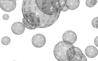 Ethereum ekonomik mali balonu. kripto para birimi 3d illüstrasyon. İş konsepti. Beyaz arka planda gri kabarcıklar