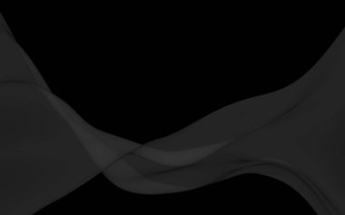 Siyah soyut arka plan. Kanat çırpan siyah eşarp. Rüzgâr siyah kumaşında sallanıyor. 3B illüstrasyon