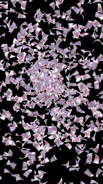 Літаючі Банкноти Євро Ізольовані Темному Фоні Гроші Літають Повітрі 500 — стокове фото