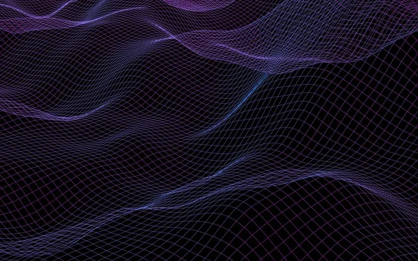 어두운 배경에 추상적 사이버 스페이스 보라색 그리드입니다 하이테크 네트워크 일러스트레이션 — 스톡 사진