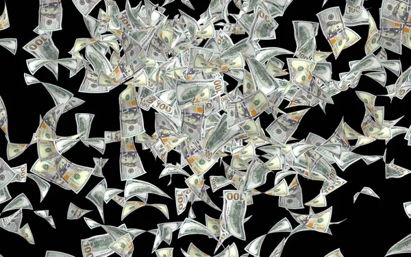 Літаючих Банкнот Доларів Ізольовані Темному Тлі Гроші Літають Повітрі 100 — стокове фото