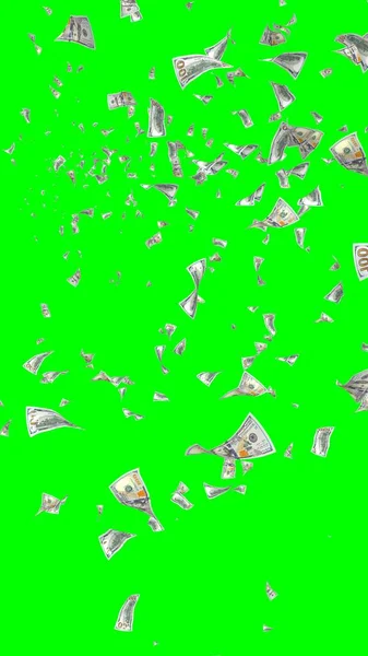 Vliegende Dollars Bankbiljetten Geïsoleerd Chromakey Het Geld Vliegt Lucht 100 — Stockfoto