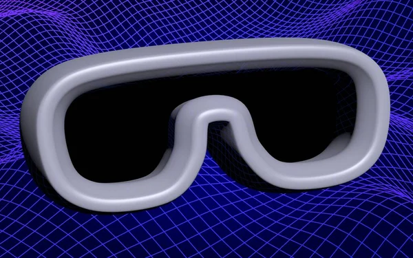 抽象的な青いグリッドの背景にバーチャルリアリティマスクイラスト Vrメガネ技術コンセプト 3Dイラスト — ストック写真