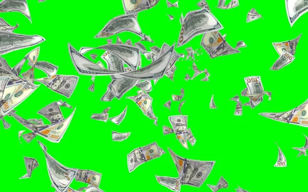 Vliegende Dollars Bankbiljetten Geïsoleerd Chromakey Het Geld Vliegt Lucht 100 — Stockfoto