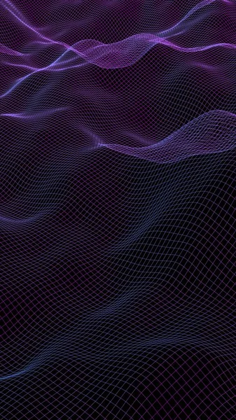 Abstract Landscape Dark Background Cyberspace Purple Grid Tech Network Illustration — Stock Photo, Image