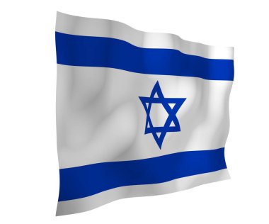 İsrail bayrağı. İsrail Devleti 'nin devlet sembolü. Beyaz bir alanda iki yatay mavi çizgi arasında mavi bir Davut Yıldızı. 3d illüstrasyon