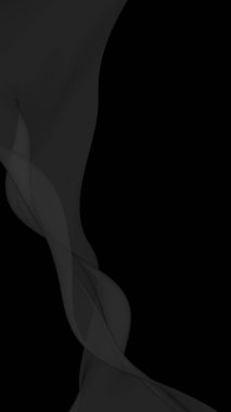 Siyah soyut arka plan. Kanat çırpan siyah eşarp. Rüzgâr siyah kumaşında sallanıyor. Dikey oryantasyon. 3B illüstrasyon