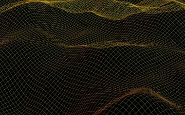 Karanlık bir arka plan üzerinde soyut manzara. Siber uzay sarı ızgarası. merhaba teknoloji ağı. 3d illüstrasyon