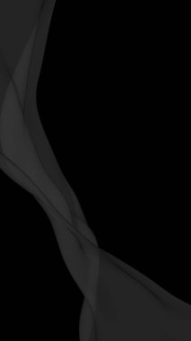 Siyah soyut arka plan. Kanat çırpan siyah eşarp. Rüzgâr siyah kumaşında sallanıyor. Dikey oryantasyon. 3B illüstrasyon