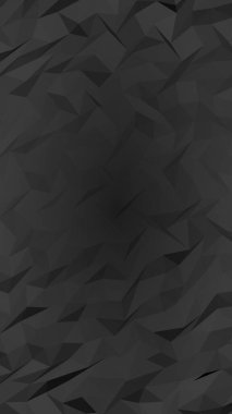 Siyah soyut arka plan. Lowpoly arka planı. Kasvetli buruşuk kağıt. Dikey oryantasyon. 3B illüstrasyon