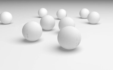 Beyaz soyut arka plan. Beyaz toplar beyaz arka planda izole edilmiş. 3B illüstrasyon