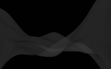 Siyah soyut arka plan. Kanat çırpan siyah eşarp. Rüzgâr siyah kumaşında sallanıyor. 3B illüstrasyon