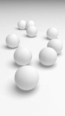 Beyaz soyut arka plan. Beyaz toplar beyaz arka planda izole edilmiş. 3B illüstrasyon