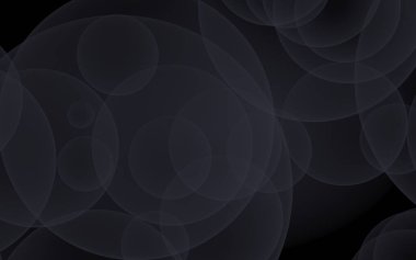 Soyut siyah arkaplan. Koyu şeffaf baloncuklu arkaplan. 3B illüstrasyon