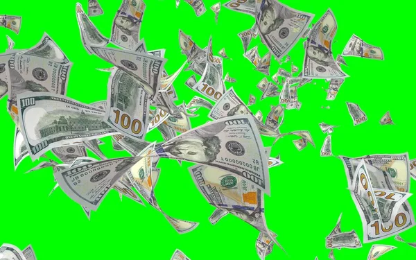 Fliegende Dollarnoten Isoliert Auf Chromakey Geld Liegt Der Luft 100 — Stockfoto