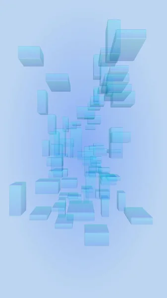 蓝色和白色的抽象数字和技术背景 重复矩形的模式 垂直方向 3D插图 — 图库照片