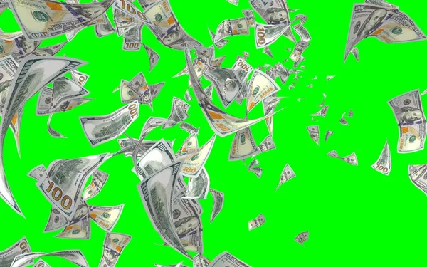 Vliegende Dollars Bankbiljetten Geïsoleerd Chromakey Het Geld Vliegt Lucht 100 — Stockfoto