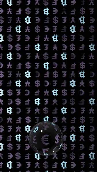 Bitcoin Και Νόμισμα Σκοτεινό Φόντο Ψηφιακό Σύμβολο Κρυπτογράφησης Συνάλλαγμα Φούσκα — Φωτογραφία Αρχείου