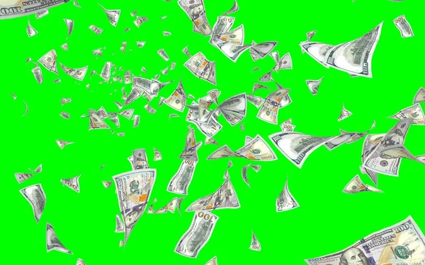 Vliegende Dollars Bankbiljetten Geïsoleerd Chromakey Het Geld Vliegt Lucht 100 — Stockfoto