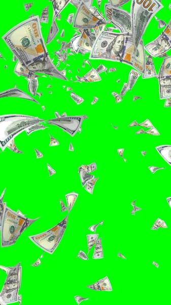 Banconote Dollari Volanti Isolate Chromakey Soldi Volano Aria 100 Banconote — Foto Stock